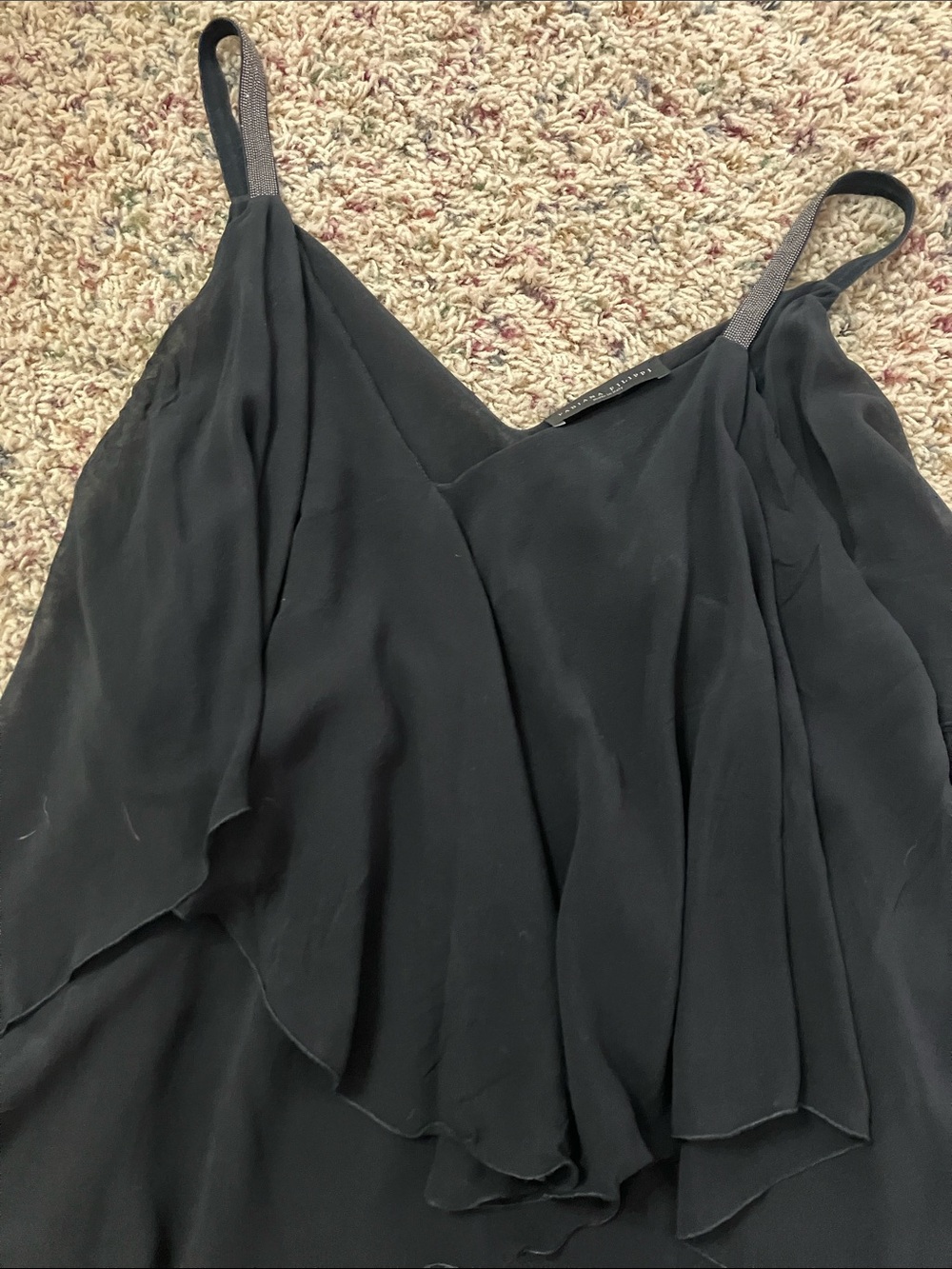 Black Layered Chiffon V-Neck Tank Top